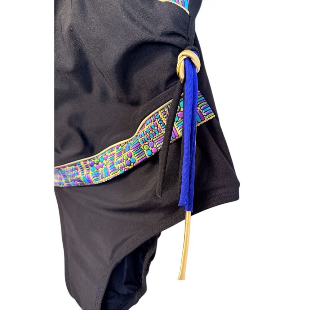 Longitude Black/Multi Wrap Look V-Neck Swimsuit Sz. 12 Flattering Wrap Look - Picture 3 of 7